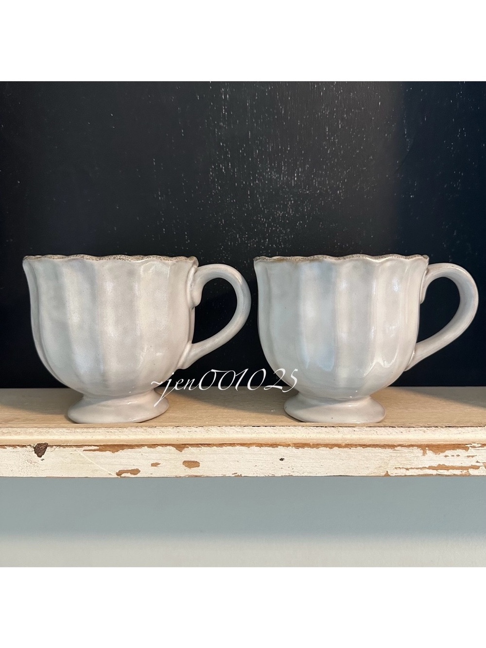 2pc 12oz Scalloped Edge Ceramic Mug with Foot Sour Cream- Hearth & Hand Magnolia - Picture 5 of 12